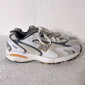 New Balance White Navy Yellow Lace Up Dad Sneakers Athletic 8